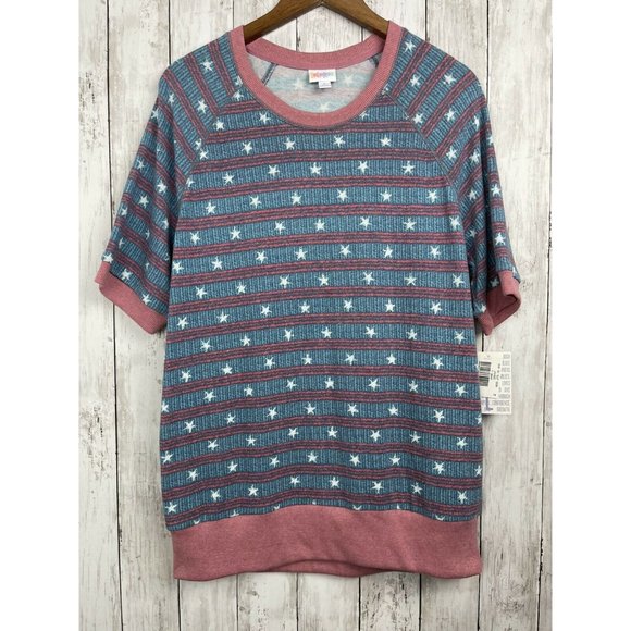 Lularoe Jane Captain America Red Blue Stars Americana Dreams Size L Large - Picture 1 of 6